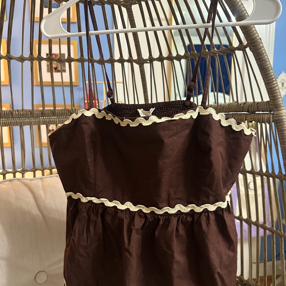 Brown and Cream Women's Top